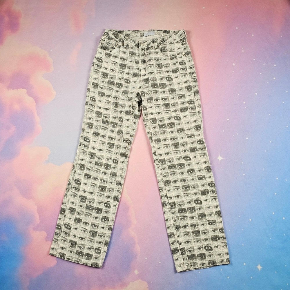 Isalis Eye Print Graphic Jeans‎ Womens Small White Black Dopamine  100% Cotton